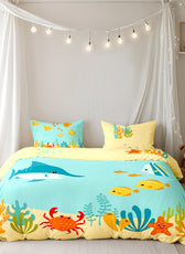 Kids Duvet Cover Set - 4 Pc - Aqua Print 160x220cm | Cotton Home - Cotton Home