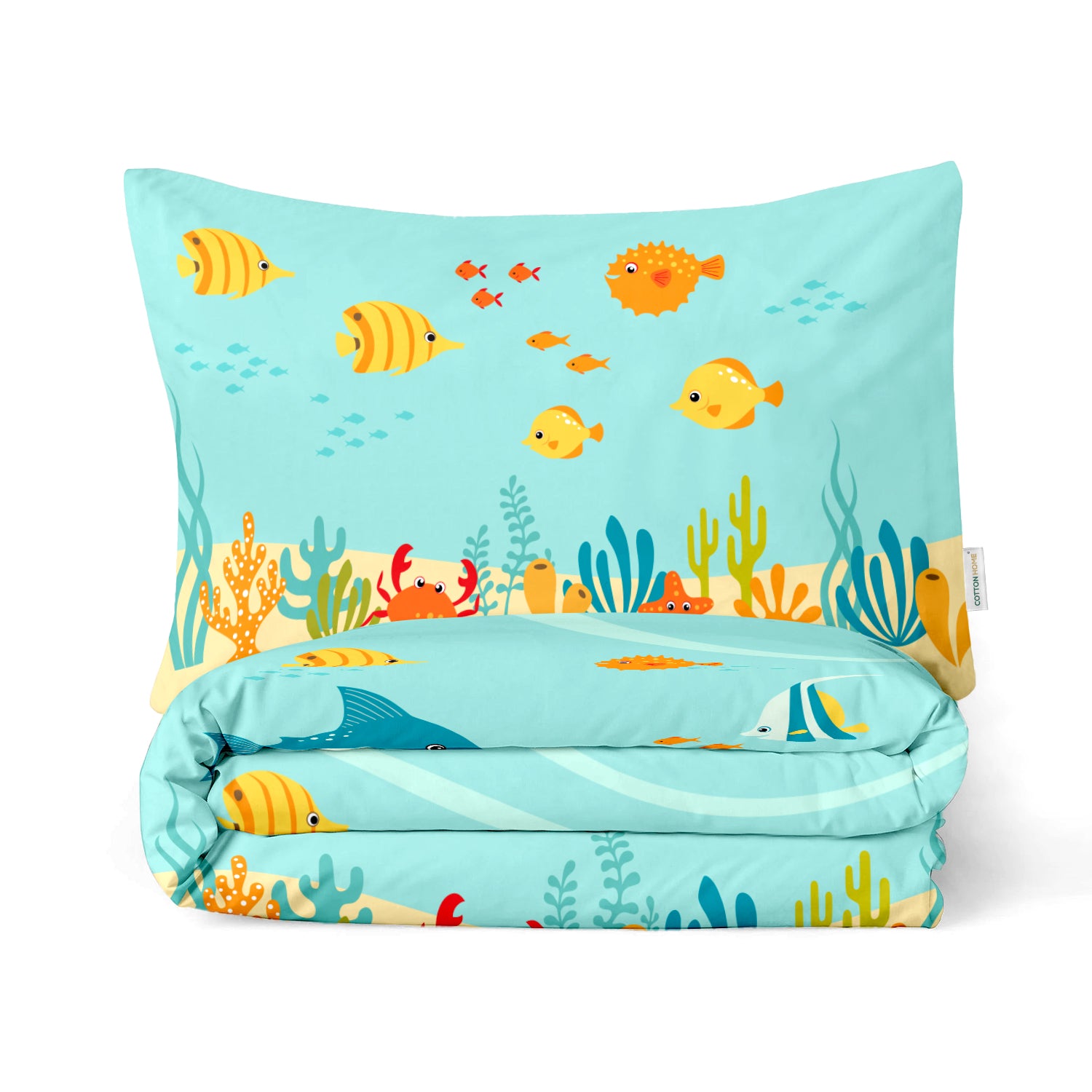 Kids Duvet Cover Set - 4 Pc - Aqua Print 160x220cm | Cotton Home