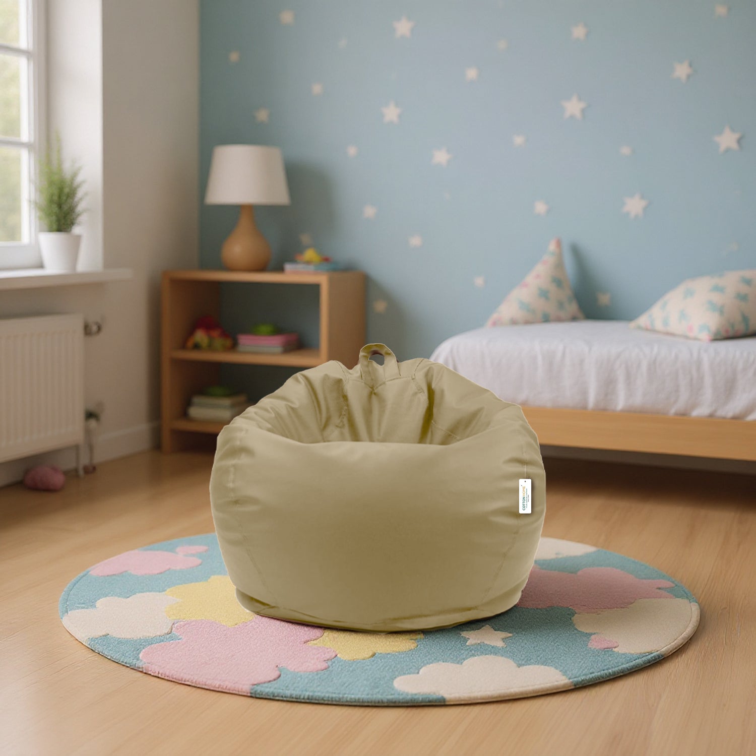 Kids Bean Bag Chair Premium PU Leather 50x80x80cm - Beige