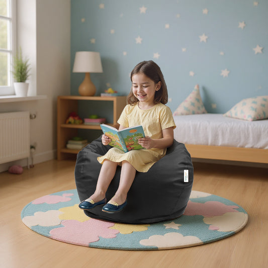 Kids Bean Bag Chair Premium PU Leather 50x80x80cm - Black