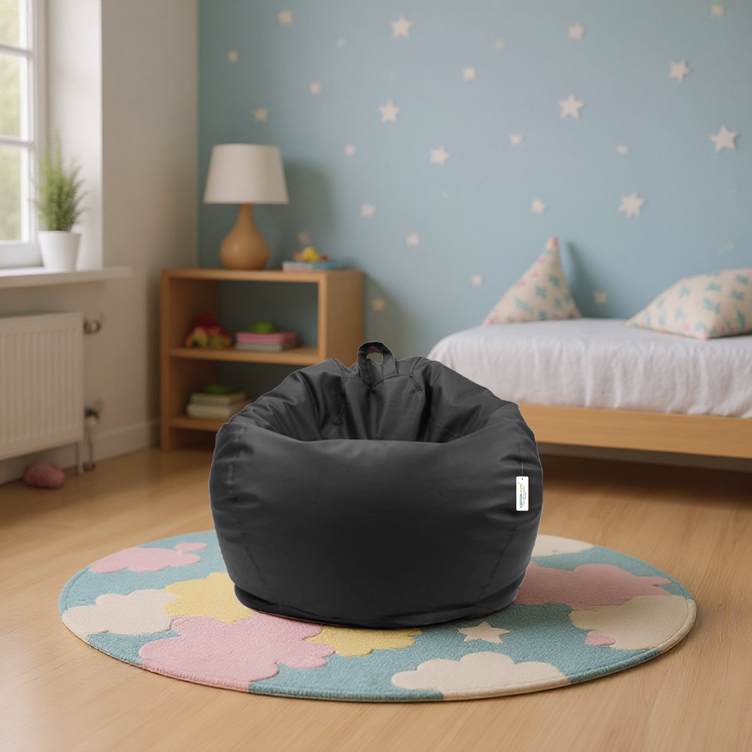 Kids Bean Bag Chair Premium PU Leather 50x80x80cm - Black