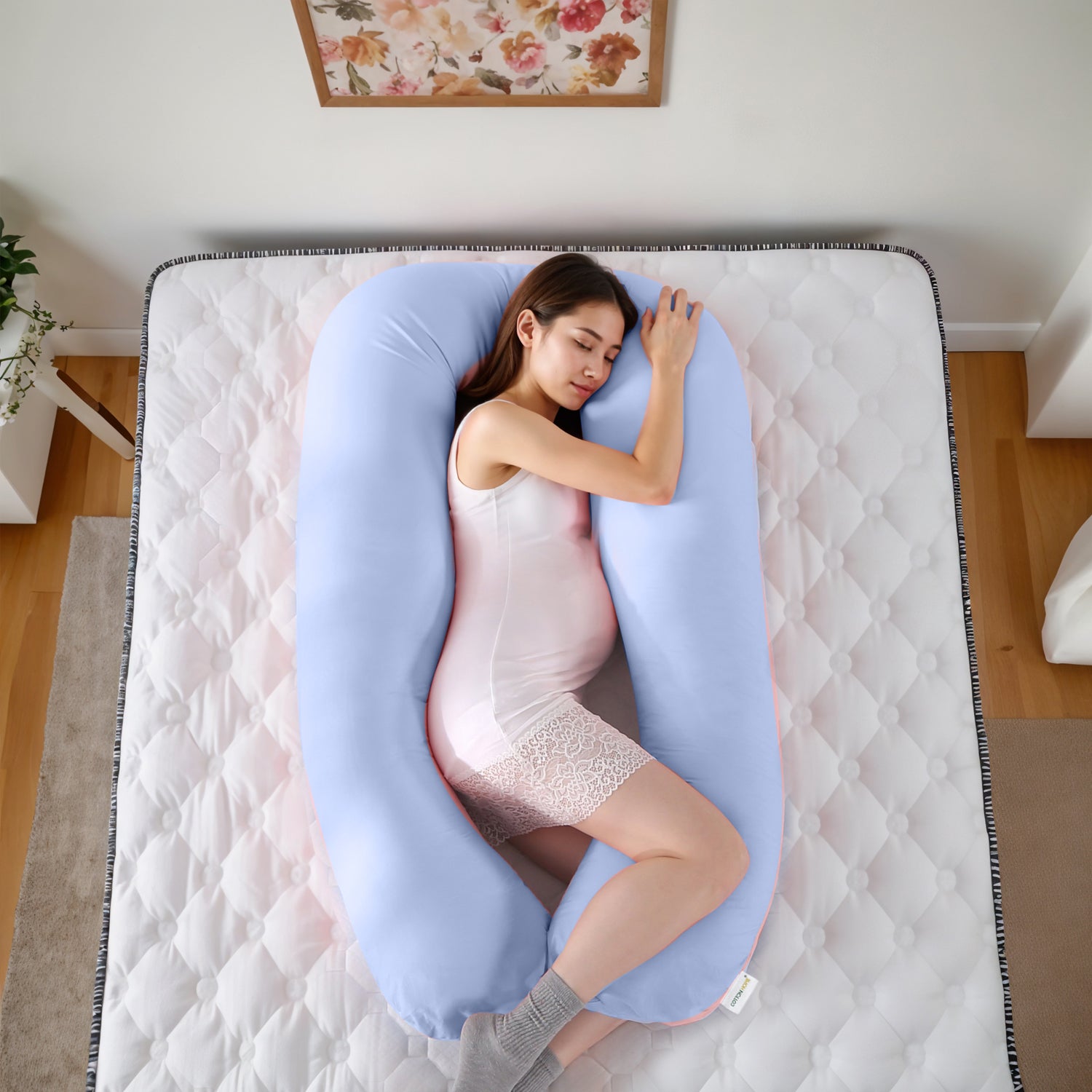 Four Seasons Dual Pregnancy Pillow J Shaped Full Body Maternity Pillow 80x130cm Pink and Blue