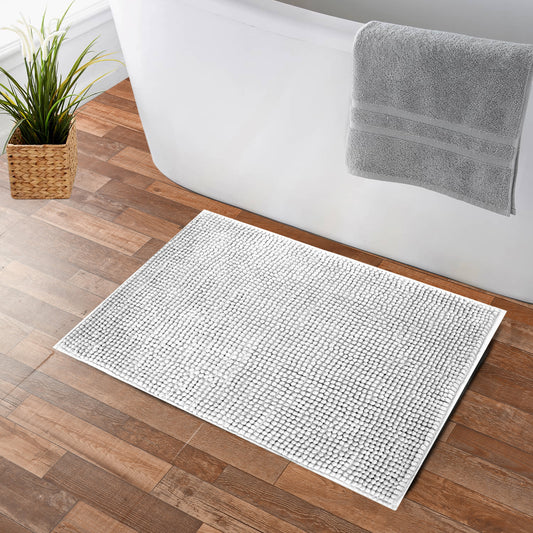 Luxury Shaggy Cobblestone Bathmat - Super Absorbent & Soft - White | Cotton Home - Cotton Home