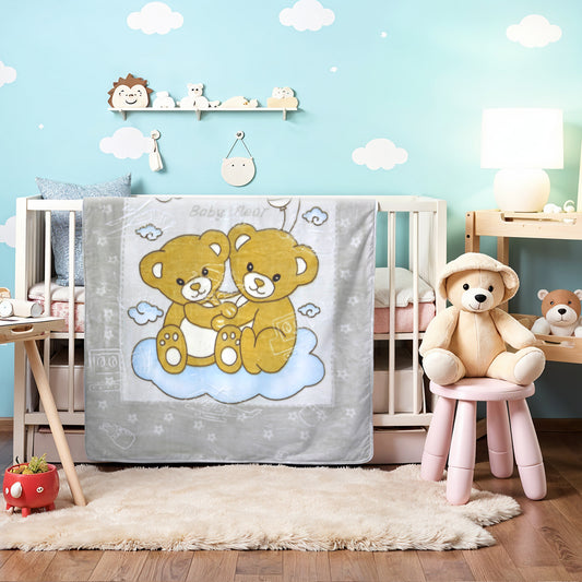 Ultra-Soft Bear Baby Blanket Lightweight & Cozy Plush with Embossed Design, 140x110cm - Grey