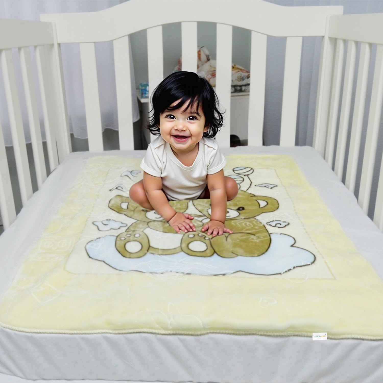 Ultra-Soft Bear Baby Blanket Lightweight & Cozy Plush with Embossed Design, 140x110cm - Yellow