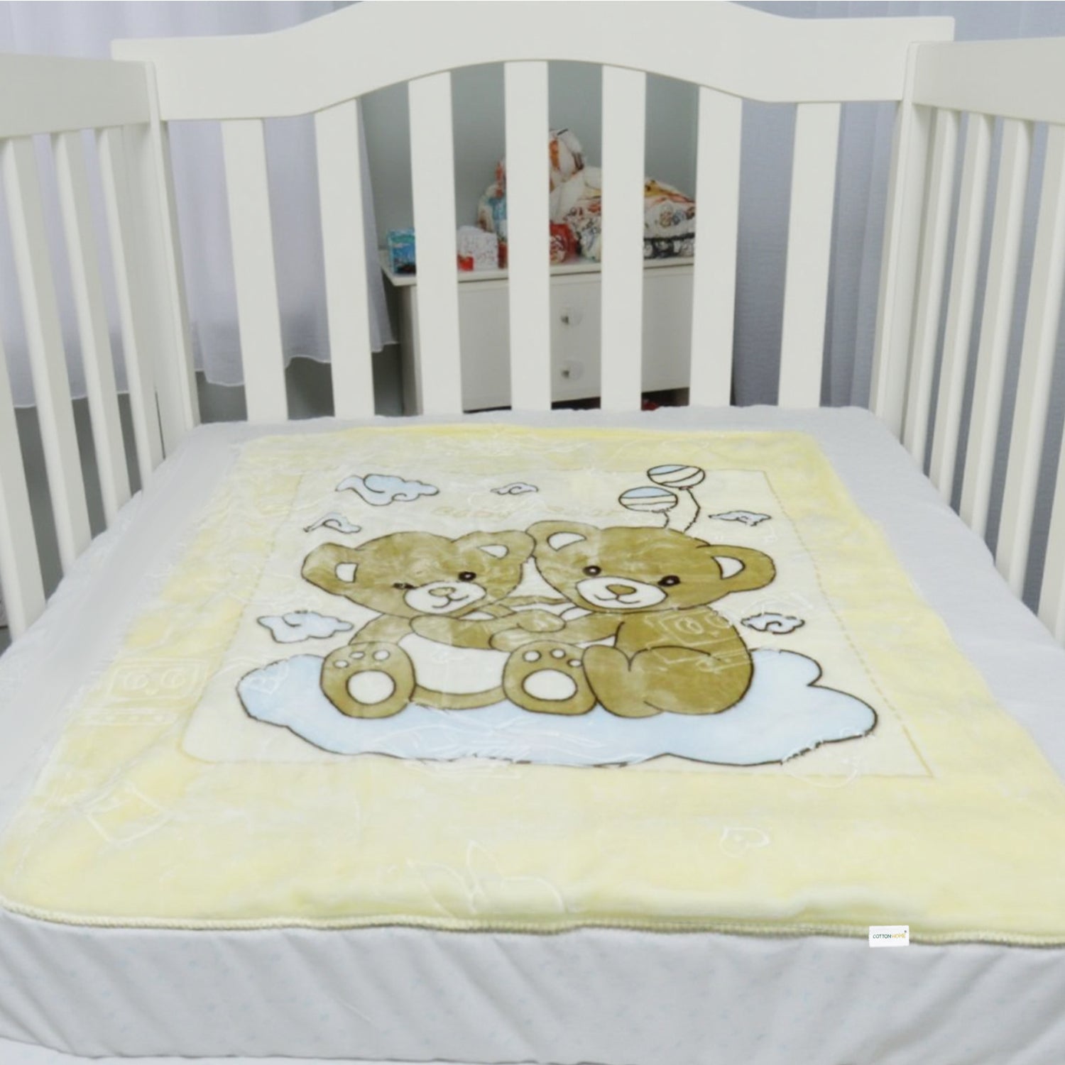 Ultra-Soft Bear Baby Blanket Lightweight & Cozy Plush with Embossed Design, 140x110cm - Yellow