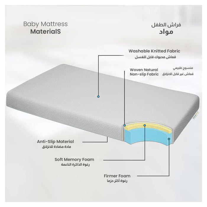 Memory Foam Baby Mattress 120x60cm Crib Mattress with Removable Washable Cover