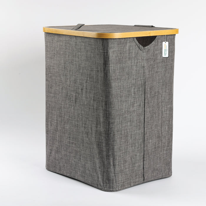 Laundry Basket with Lid & Handles Foldable – Collapsible Clothes Storage Bin 65x45cm, Grey