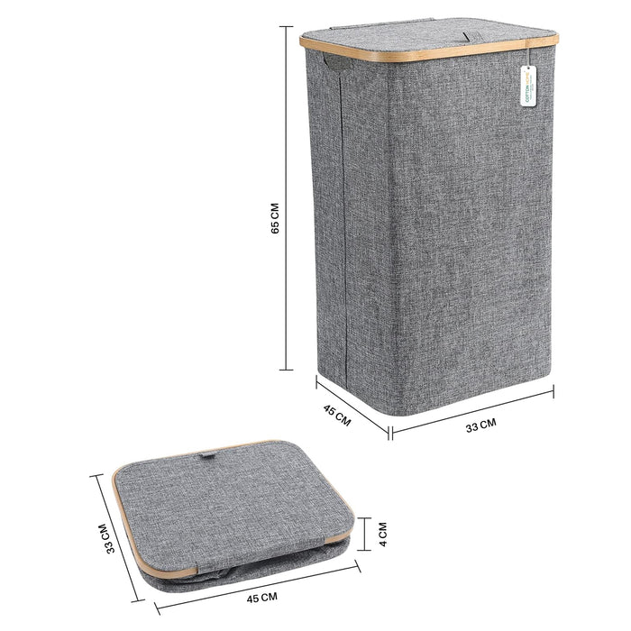 Laundry Basket with Lid & Handles Foldable – Collapsible Clothes Storage Bin 65x45cm, Grey