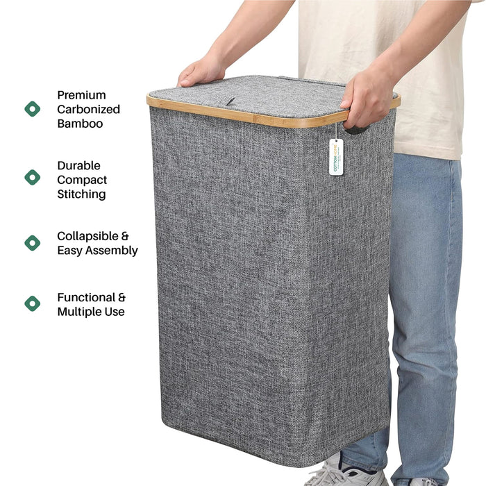 Laundry Basket with Lid & Handles Foldable – Collapsible Clothes Storage Bin 65x45cm, Grey