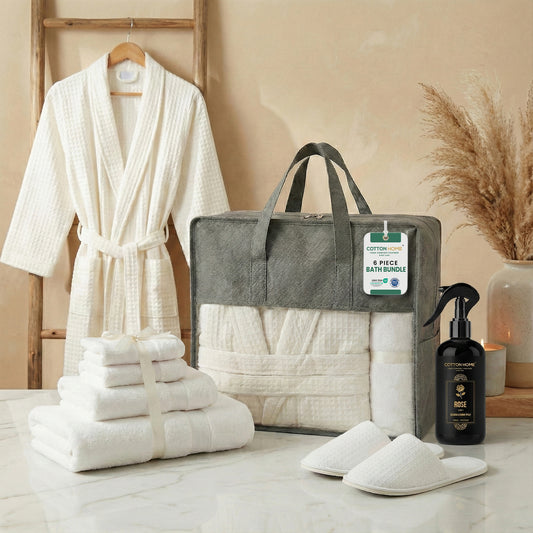 Luxury 8PC Egyptian Cotton Bath Bundle Set – Bathrobe, Towels, Slippers & Room Fragrance