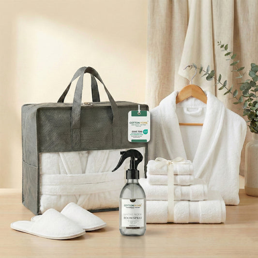 Luxury 8PC Egyptian Cotton Bath Bundle Set – Bathrobe, Towels, Slippers & Room Fragrance