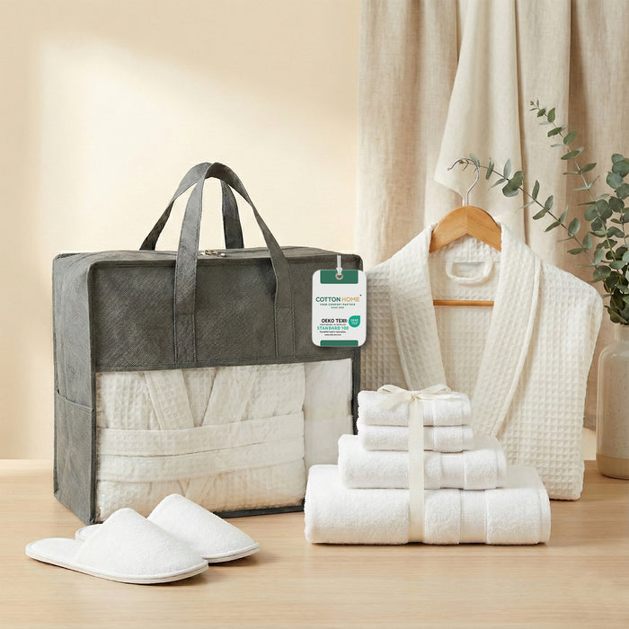 Luxury 8PC Egyptian Cotton Bath Bundle Set – Bathrobe, Towels, Slippers & Room Fragrance