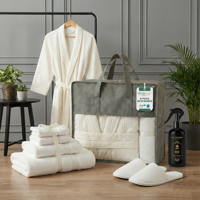 Luxury 8PC Egyptian Cotton Bath Bundle Set – Bathrobe, Towels, Slippers & Room Fragrance