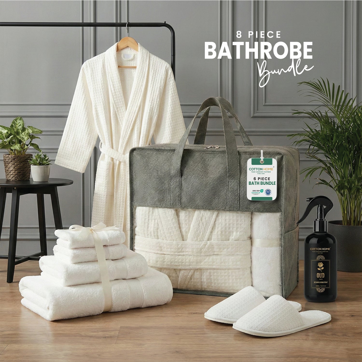Bathrobe, Towels, Slippers & Room Fragrance Set