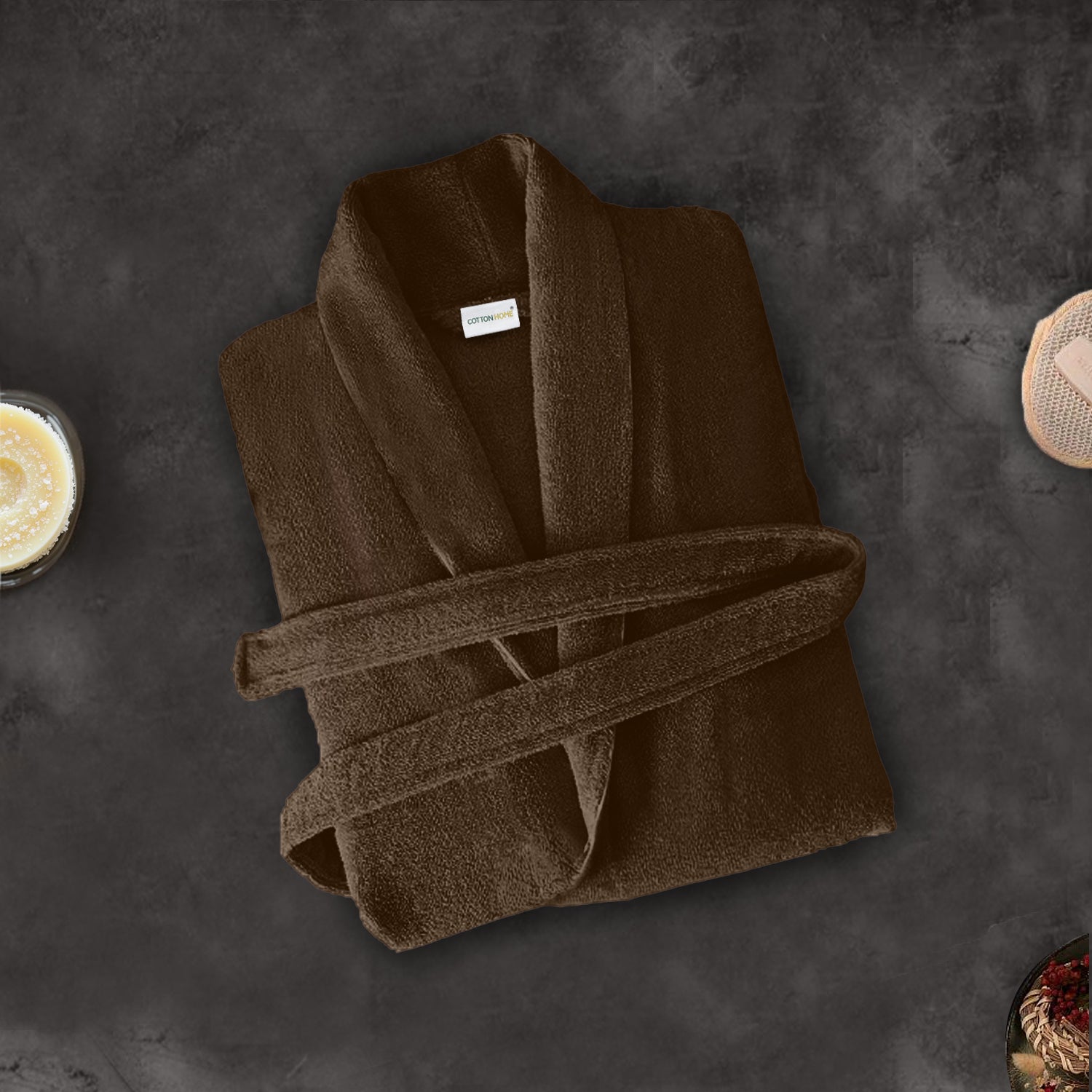 Premium Cotton Brown Terry Bathrobe with Pockets Suitable for Men and Women, Soft & Warm Terry Home Bathrobe, Sleepwear Loungewear, One Size Fits All