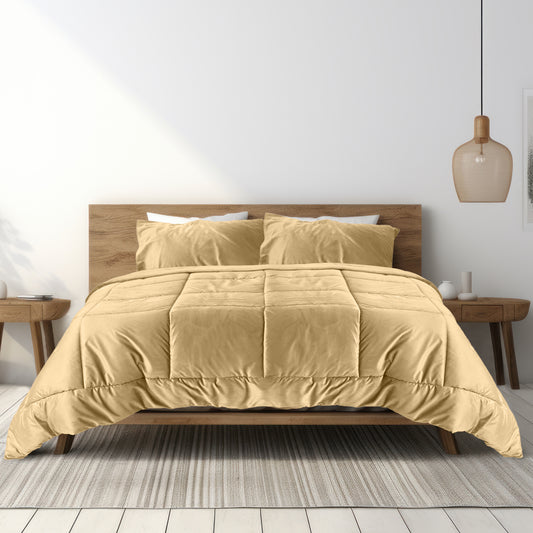 Luxury Velvet 3-Piece Queen Comforter Set - 220x240 cm- Beige - Cotton Home