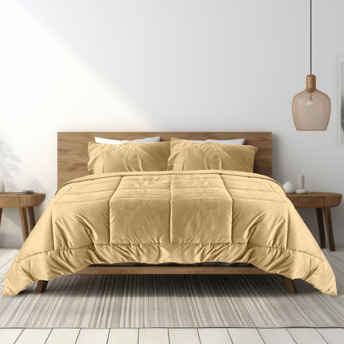 Luxury Velvet 3-Piece Queen Comforter Set - 220x240 cm- Beige