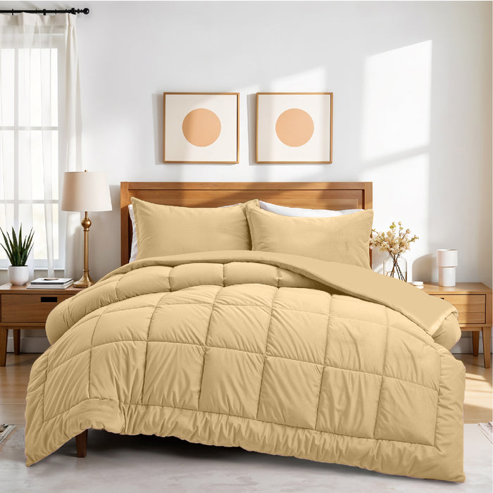 Luxury Velvet 3-Piece Queen Comforter Set - 220x240 cm- Beige