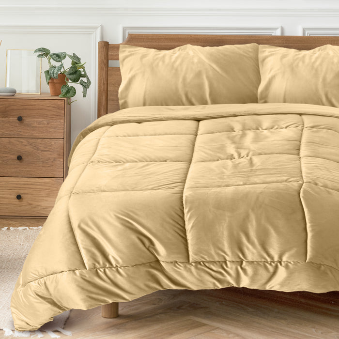 Luxury Velvet 3-Piece King Comforter Set - 240x260 cm- Beige