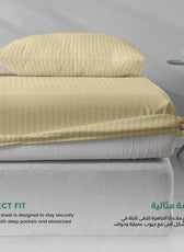 Stripe Fitted Sheet Set Single 90x200+20cm with Pillowcase Beige