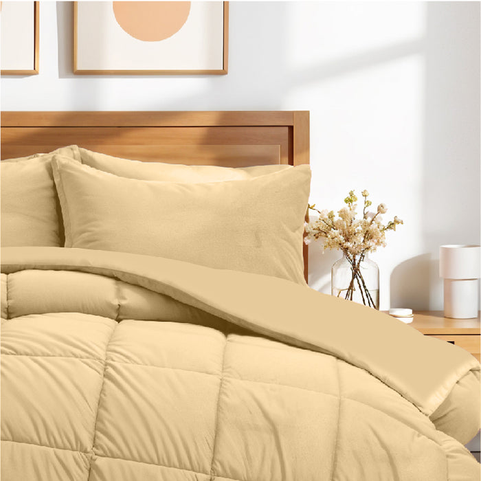 Luxury Velvet 3-Piece Queen Comforter Set - 220x240 cm- Beige