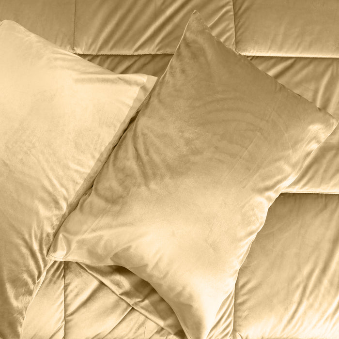 Luxury Velvet 3-Piece Queen Comforter Set - 220x240 cm- Beige