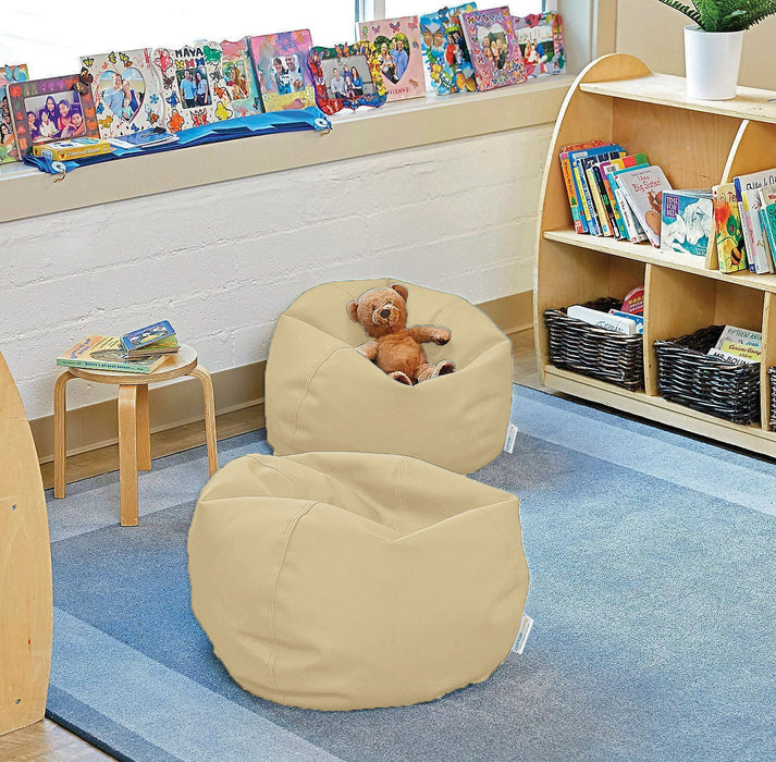 Kids Bean Bag Beige Small Size Indoor Outdoor Furniture Sofa Zipper Closure Couch PU Leather Polystyrene Beads Filling Chair Comfy Washable Durable Room Organizer for kids 50x80x80cm