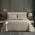 Velvet Quilt Set 3-Piece Diamond Quilted Bedspread Set 220×240cm with two pillow case Beige