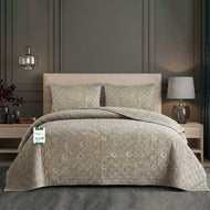 Velvet Quilt Set 3-Piece Diamond Quilted Bedspread Set 220×240cm with two pillow case Beige