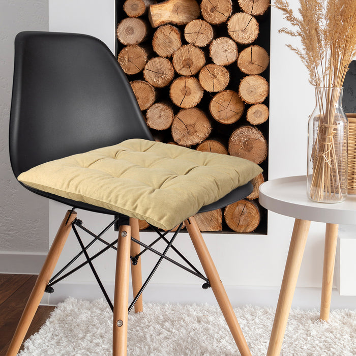Velvet Slip Free Tufted  Chair Cushion Beige 40x40cm
