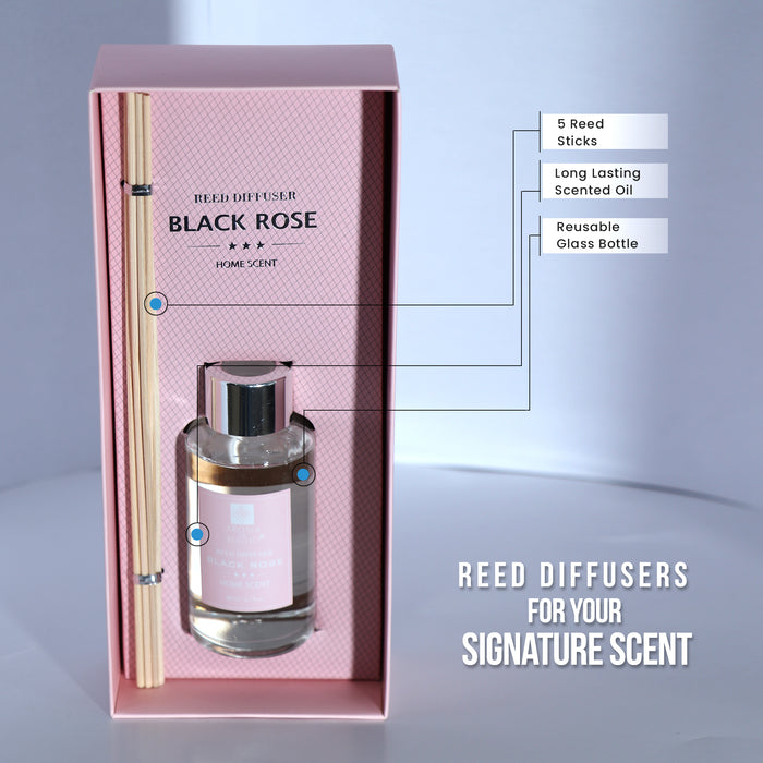 Cotton Home Reed Diffuser Fragrance Set For Bedroom Living Room Office - Black Rose