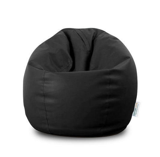 Kids Bean Bag Black Small Size Indoor Outdoor Furniture Sofa Zipper Closure Couch PU Leather Polystyrene Beads Filling Chair Comfy Washable Durable Room Organizer for kids 50x80x80cm - Cotton Home