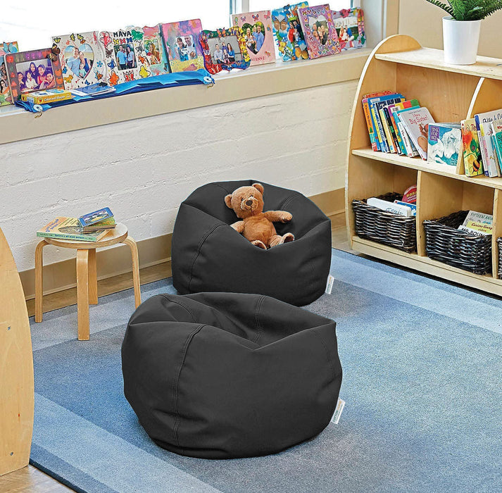 Kids Bean Bag Black Small Size Indoor Outdoor Furniture Sofa Zipper Closure Couch PU Leather Polystyrene Beads Filling Chair Comfy Washable Durable Room Organizer for kids 50x80x80cm