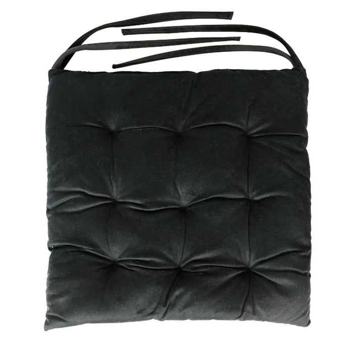 Velvet Slip Free Tufted  Chair Cushion Black 40x40cm