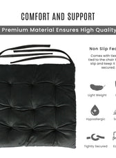 Velvet Slip Free Tufted  Chair Cushion Black 40x40cm - Pack of 4 - Cotton Home