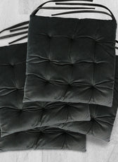 Velvet Slip Free Tufted  Chair Cushion Black 40x40cm - Pack of 4 - Cotton Home