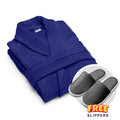 Premium Cotton Blue Terry Bathrobe with Pockets, One Size Fits All with Free Bath Slippers