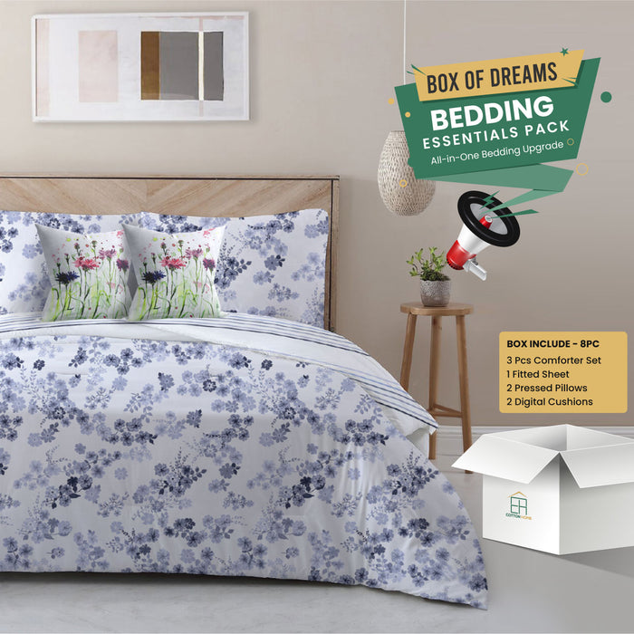 Box of dreams Combo Offer | 8PC Comforter set  - Blue Floral