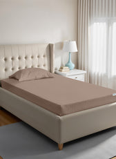 Stripe Fitted Sheet Set Single 90x200+20cm with Pillowcase Light Brown