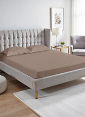 Stripe Fitted Sheet Set Queen 160x200+30cm with Pillowcases Light Brown