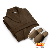 Premium Cotton Brown Terry Bathrobe with Pockets, One Size Fits All with Free Bath Slippers
