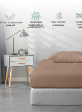 Stripe Fitted Sheet Set Queen 160x200+30cm with Pillowcases Light Brown
