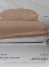 Stripe Fitted Sheet Set Queen 160x200+30cm with Pillowcases Light Brown