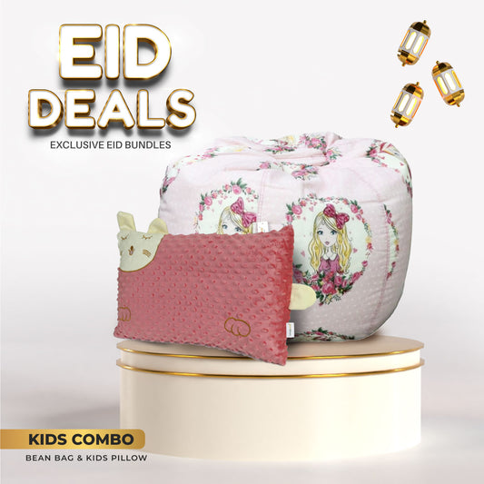 Eid Exclusive Deals on Kids Bean bags with Soft Velvet Kids Pillow Pink