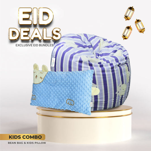 Eid Exclusive Deals on Kids Bean bags with Soft Velvet Kids Pillow Blue