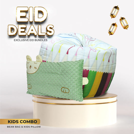 Eid Exclusive Deals on Kids Bean bags with Soft Velvet Kids Pillow Green