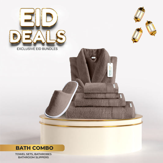 Eid Exclusive Deals on Towels Bathrobe and Slippers Brown