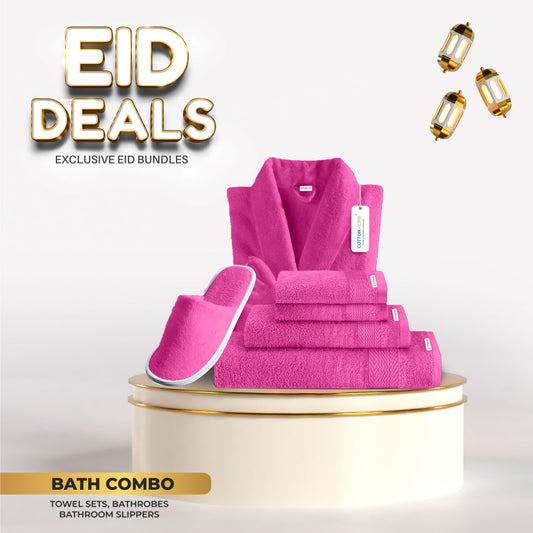 Eid Exclusive Deals on Towels Bathrobe and Slippers Pink