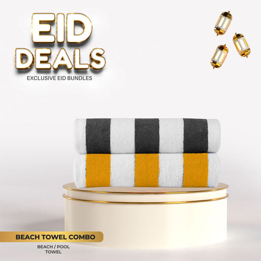 Eid Exclusive Deals on Beach Towel Set Yellow and Grey